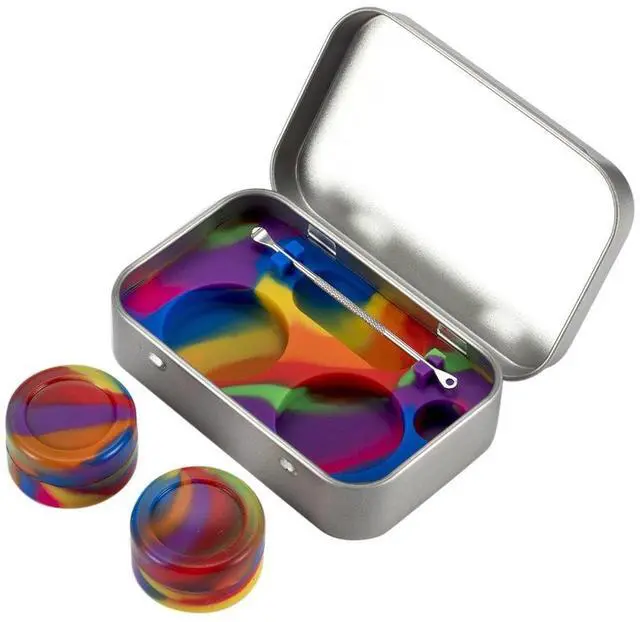 Alt view image 3 of 4 - portable stainless steel tin box 2-5ml silicone container jarsnon-stick storage wax carrying case with extra stainless steel spoons (7 colors)