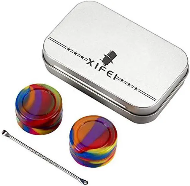 Alt view image 4 of 4 - portable stainless steel tin box 2-5ml silicone container jarsnon-stick storage wax carrying case with extra stainless steel spoons (7 colors)