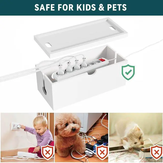 Alt view image 2 of 6 - Bamboo Cable Management Box, Large Cord Organizer Box Cable Box to Hide Wires & Power Strips for Desktop Storage Cord Holder for Office Home,No Assembley Required (All White, 1Medium)