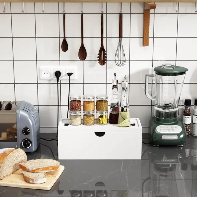 Alt view image 5 of 6 - Bamboo Cable Management Box, Large Cord Organizer Box Cable Box to Hide Wires & Power Strips for Desktop Storage Cord Holder for Office Home,No Assembley Required (All White, 1Medium)