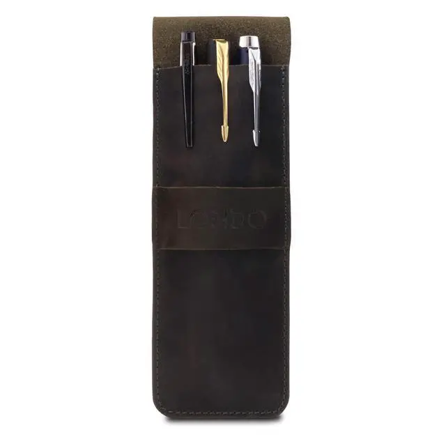 Alt view image 2 of 6 - Genuine Leather Pen and Pencil Case with Tuck in Flap, Stationery Bag