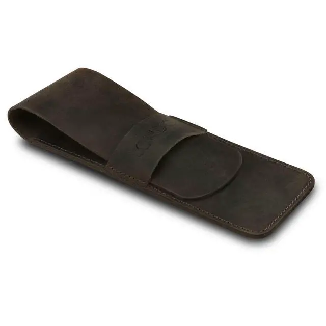 Alt view image 3 of 6 - Genuine Leather Pen and Pencil Case with Tuck in Flap, Stationery Bag