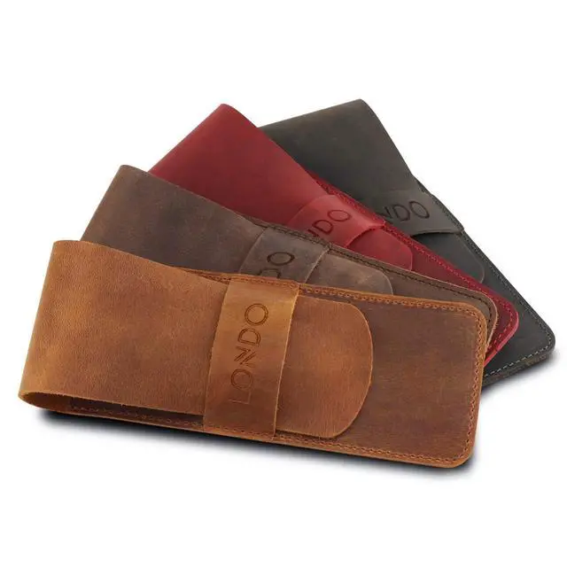 Alt view image 6 of 6 - Genuine Leather Pen and Pencil Case with Tuck in Flap, Stationery Bag