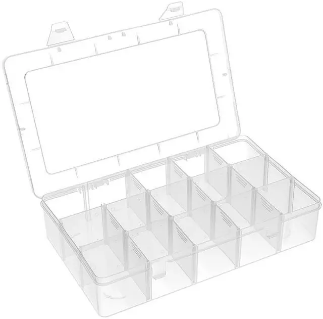 Main image of 15 Grids Clear Plastic Storage Box with Compartment, Craft Organizers and Storage, Transparent Jewelry Storage Box, Small Parts Organizer for Sewing Bead Washi Tape Thread