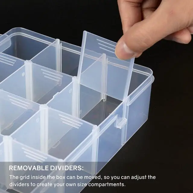 Alt view image 4 of 6 - 15 Grids Clear Plastic Storage Box with Compartment, Craft Organizers and Storage, Transparent Jewelry Storage Box, Small Parts Organizer for Sewing Bead Washi Tape Thread
