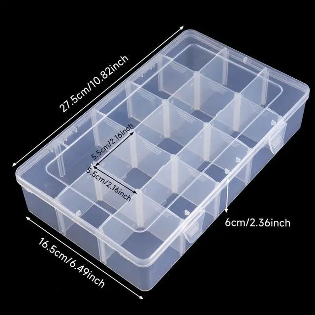 Alt view image 3 of 6 - 15 Grids Clear Plastic Storage Box with Compartment, Craft Organizers and Storage, Transparent Jewelry Storage Box, Small Parts Organizer for Sewing Bead Washi Tape Thread