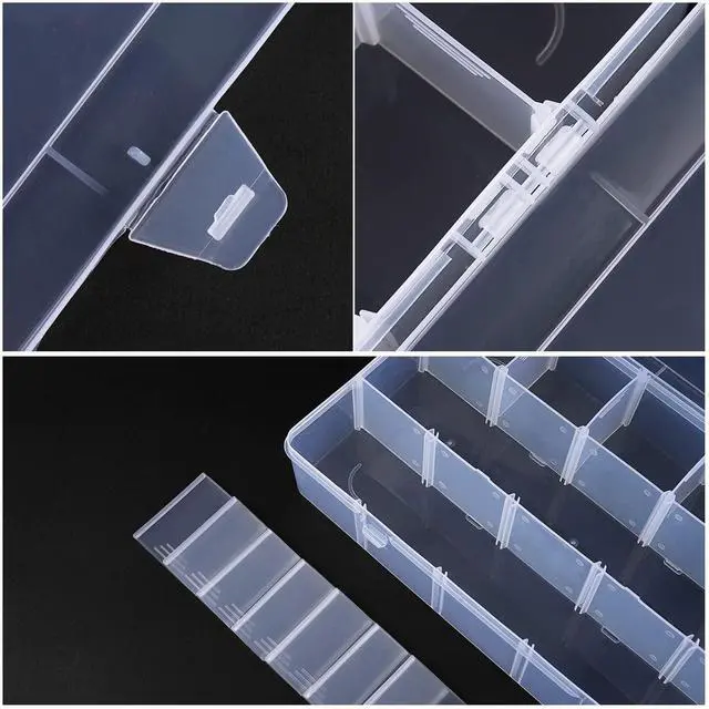 Alt view image 5 of 6 - 15 Grids Clear Plastic Storage Box with Compartment, Craft Organizers and Storage, Transparent Jewelry Storage Box, Small Parts Organizer for Sewing Bead Washi Tape Thread