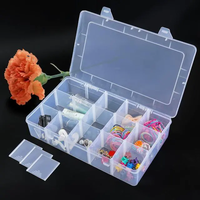 Alt view image 6 of 6 - 15 Grids Clear Plastic Storage Box with Compartment, Craft Organizers and Storage, Transparent Jewelry Storage Box, Small Parts Organizer for Sewing Bead Washi Tape Thread