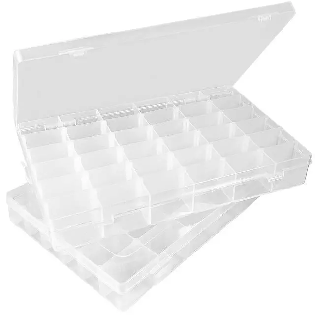 Main image of 2-Pack 36-Grid Clear Organizer Box with Adjustable Dividers Plastic Storage Box for Beads, Rock Collections & Jewelry Small Parts Sorter for Screws, Tackle & Nails (No-Spill Latch)