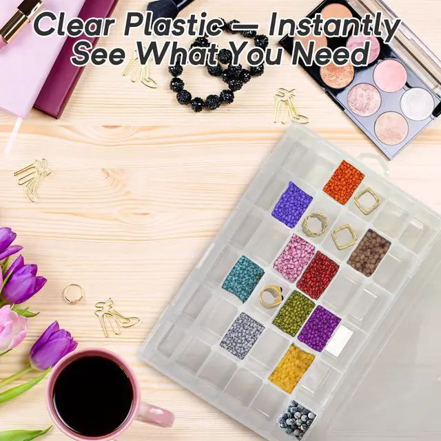 Alt view image 5 of 7 - 2-Pack 36-Grid Clear Organizer Box with Adjustable Dividers Plastic Storage Box for Beads, Rock Collections & Jewelry Small Parts Sorter for Screws, Tackle & Nails (No-Spill Latch)