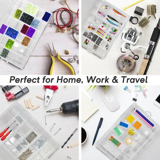 Alt view image 6 of 7 - 2-Pack 36-Grid Clear Organizer Box with Adjustable Dividers Plastic Storage Box for Beads, Rock Collections & Jewelry Small Parts Sorter for Screws, Tackle & Nails (No-Spill Latch)