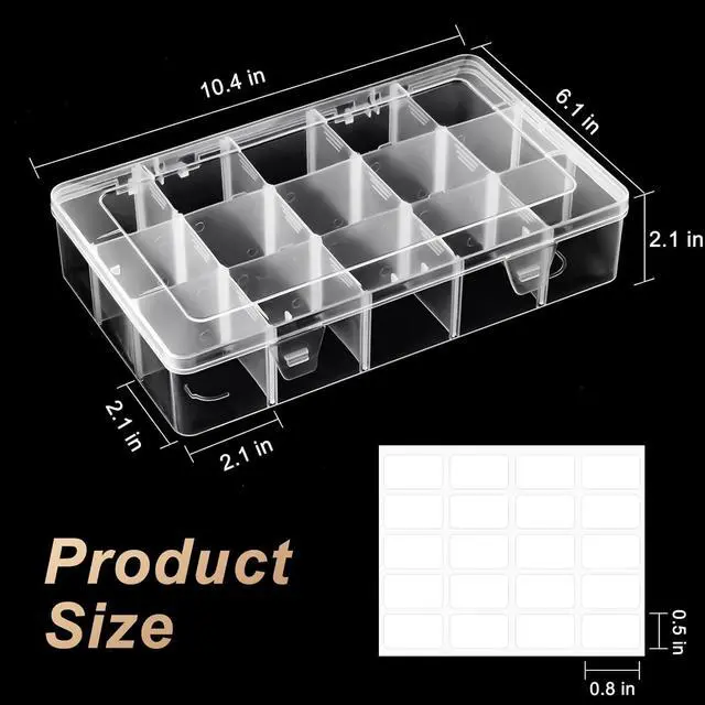 Alt view image 2 of 7 - 15 Grids Large Plastic Organizer Box with Adjustable Dividers, Clear Craft Organizer and Storage Tackle Box Compartment Container with Label Stickers for Beads, Jewelries, Tools