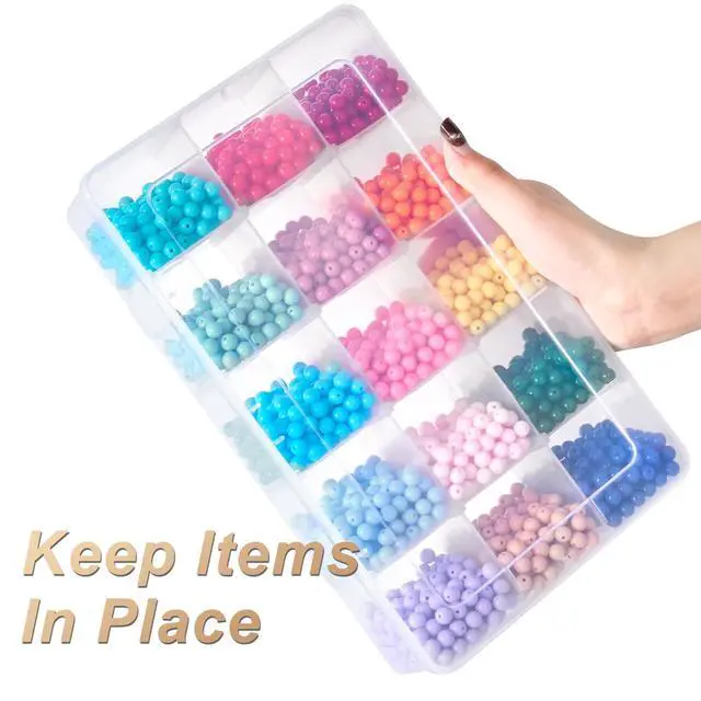 Alt view image 4 of 7 - 15 Grids Large Plastic Organizer Box with Adjustable Dividers, Clear Craft Organizer and Storage Tackle Box Compartment Container with Label Stickers for Beads, Jewelries, Tools