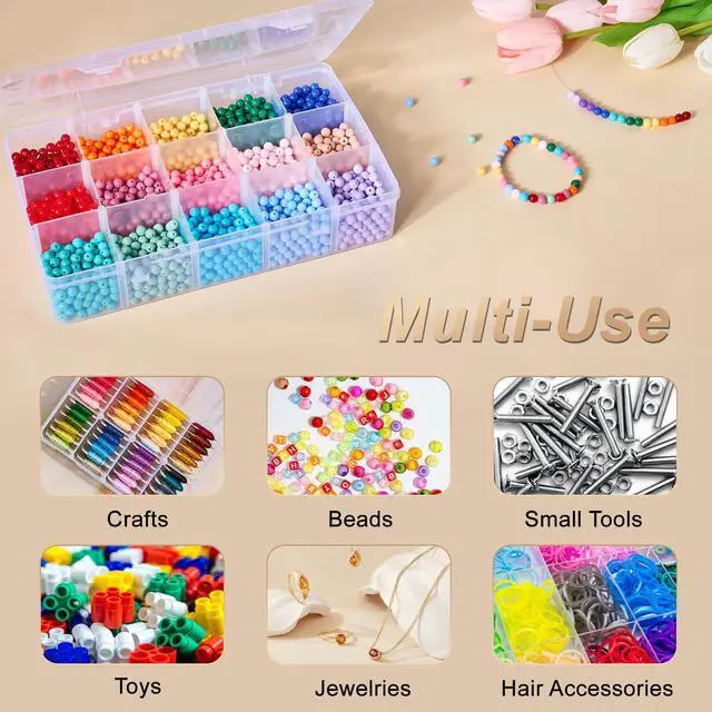 Alt view image 7 of 7 - 15 Grids Large Plastic Organizer Box with Adjustable Dividers, Clear Craft Organizer and Storage Tackle Box Compartment Container with Label Stickers for Beads, Jewelries, Tools