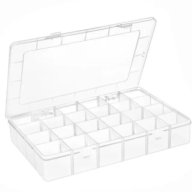 Main image of Large 24 Grids Clear Plastic Jewelry Organizer Box with Adjustable Dividers, Craft Organizers and Storage, Compartment Storage Box for Jewelry, Beads, Fishing Tackle, Art, DIY Crafts, Tools