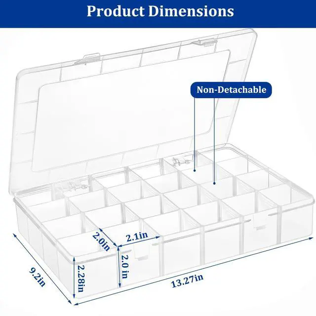 Alt view image 2 of 5 - Large 24 Grids Clear Plastic Jewelry Organizer Box with Adjustable Dividers, Craft Organizers and Storage, Compartment Storage Box for Jewelry, Beads, Fishing Tackle, Art, DIY Crafts, Tools