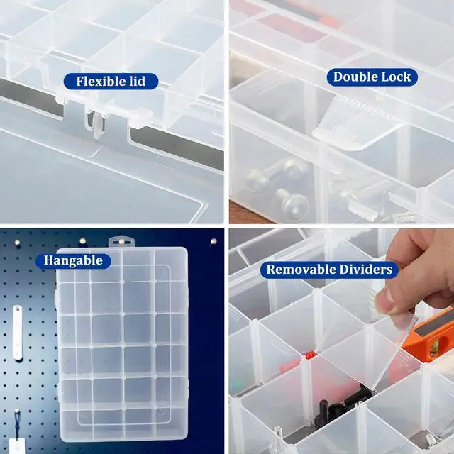 Alt view image 3 of 5 - Large 24 Grids Clear Plastic Jewelry Organizer Box with Adjustable Dividers, Craft Organizers and Storage, Compartment Storage Box for Jewelry, Beads, Fishing Tackle, Art, DIY Crafts, Tools