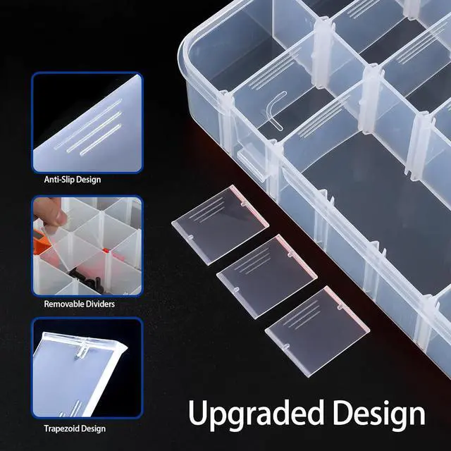 Alt view image 4 of 5 - Large 24 Grids Clear Plastic Jewelry Organizer Box with Adjustable Dividers, Craft Organizers and Storage, Compartment Storage Box for Jewelry, Beads, Fishing Tackle, Art, DIY Crafts, Tools