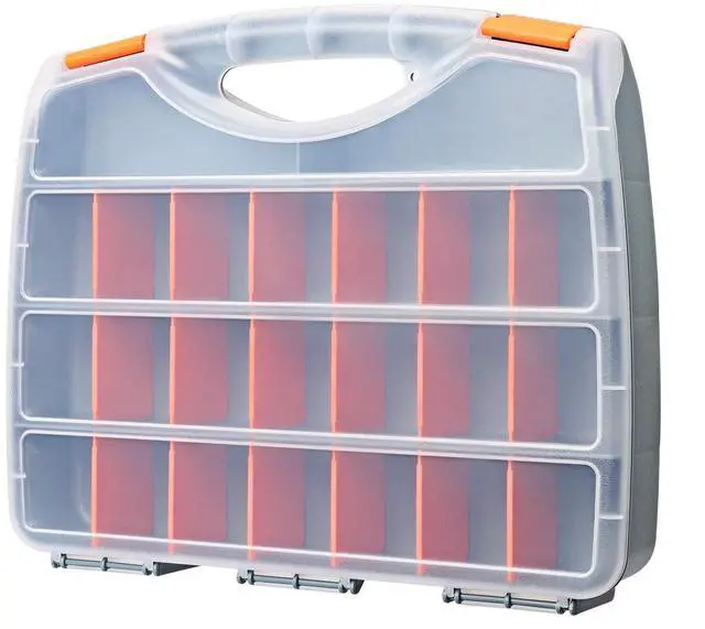 Main image of Hardware Storage Box Tools Organizer Container with Handle and Clear Lid, 21 Adjustable Compartments and 2 Fixed Sections,Perfect for Screws,Nuts, Bolts and Small Parts,15"L x 12.9"W x 2.9"H