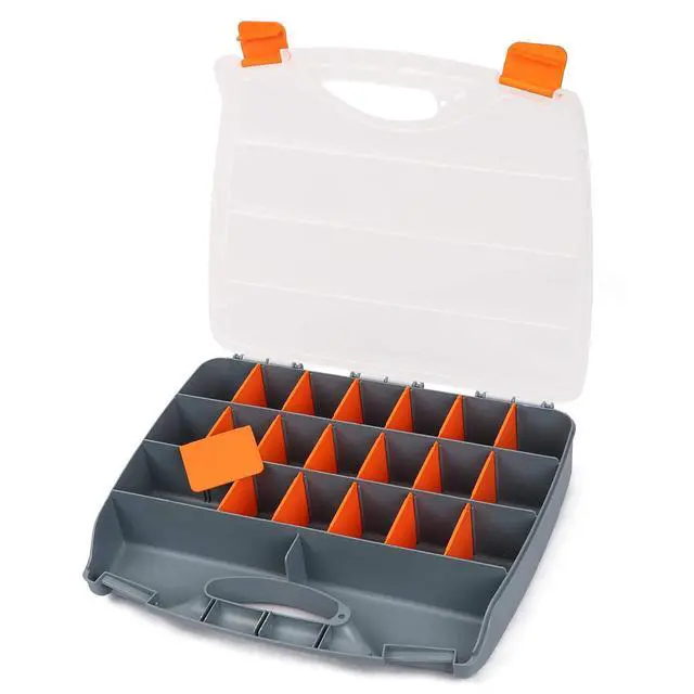 Alt view image 3 of 6 - Hardware Storage Box Tools Organizer Container with Handle and Clear Lid, 21 Adjustable Compartments and 2 Fixed Sections,Perfect for Screws,Nuts, Bolts and Small Parts,15"L x 12.9"W x 2.9"H