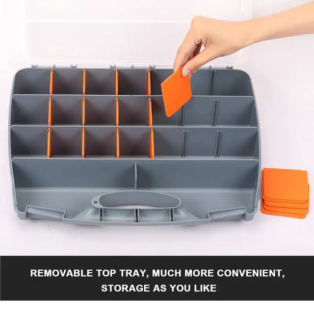 Alt view image 4 of 6 - Hardware Storage Box Tools Organizer Container with Handle and Clear Lid, 21 Adjustable Compartments and 2 Fixed Sections,Perfect for Screws,Nuts, Bolts and Small Parts,15"L x 12.9"W x 2.9"H