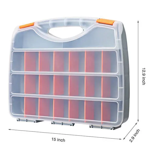 Alt view image 2 of 6 - Hardware Storage Box Tools Organizer Container with Handle and Clear Lid, 21 Adjustable Compartments and 2 Fixed Sections,Perfect for Screws,Nuts, Bolts and Small Parts,15"L x 12.9"W x 2.9"H