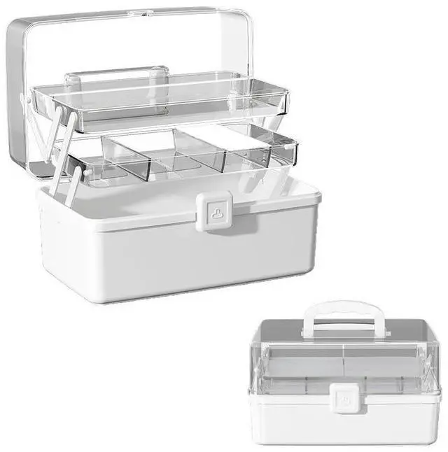 Main image of 12.9in Three-Layer Multipurpose Storage Box with Handle Portable Tackle Box Folding Art & Craft Case Sewing Supplies Organizer for Makeup, Medicine, Nail, Hair Accessories (White)