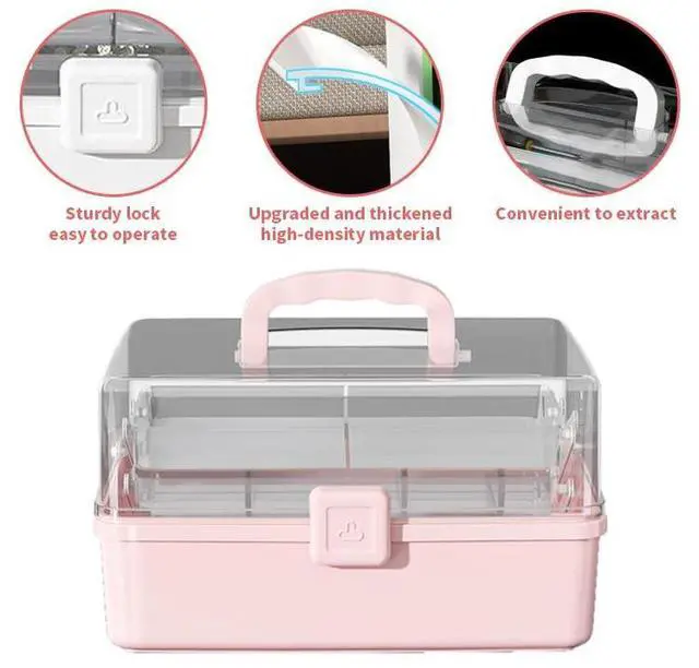 Alt view image 5 of 5 - 12.9in Three-Layer Multipurpose Storage Box with Handle Portable Tackle Box Folding Art & Craft Case Sewing Supplies Organizer for Makeup, Medicine, Nail, Hair Accessories (White)