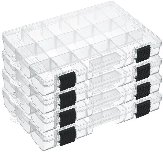 Main image of 4 Pcs 3600 Tackle Trays, Plastic Storage Organizer Box with Removable Dividers - Tackle Boxes - Fishing Tackle Storage, 18 Grids