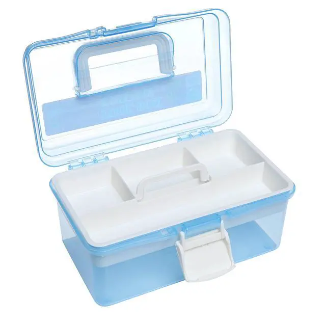 Alt view image 4 of 7 - 10 Inch Plastic Storage Box with Removable Tray, Blue Craft Organizer and Art Storage Box, Multipurpose Storage Container for Tools, Playdoh, Bead, Sewing, Medicine, Tackle, Art Supply