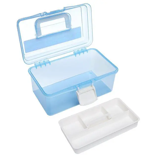 Alt view image 5 of 7 - 10 Inch Plastic Storage Box with Removable Tray, Blue Craft Organizer and Art Storage Box, Multipurpose Storage Container for Tools, Playdoh, Bead, Sewing, Medicine, Tackle, Art Supply