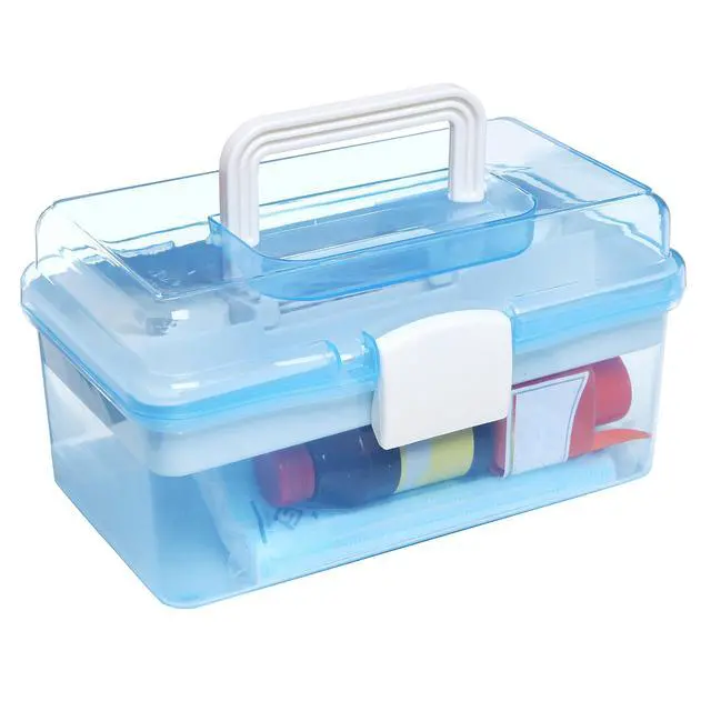 Alt view image 6 of 7 - 10 Inch Plastic Storage Box with Removable Tray, Blue Craft Organizer and Art Storage Box, Multipurpose Storage Container for Tools, Playdoh, Bead, Sewing, Medicine, Tackle, Art Supply
