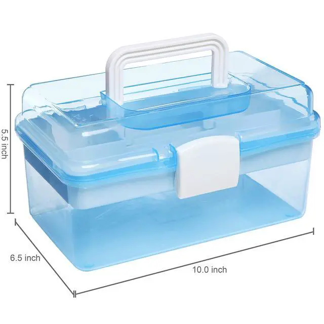 Alt view image 7 of 7 - 10 Inch Plastic Storage Box with Removable Tray, Blue Craft Organizer and Art Storage Box, Multipurpose Storage Container for Tools, Playdoh, Bead, Sewing, Medicine, Tackle, Art Supply