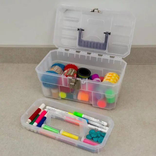 Alt view image 2 of 7 - 09514CFT ProBox 14-Inch Plastic Art Supply, Craft or Medical Storage Toolbox with Removable Tray, 14-Inch x 8-Inch x 8-Inch, Clear