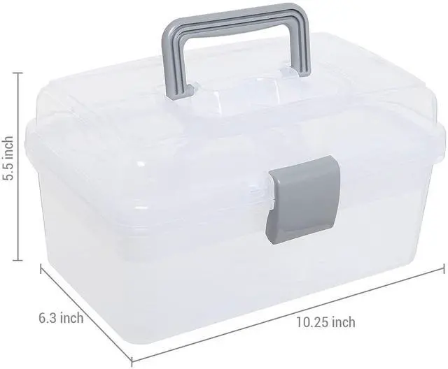 Alt view image 2 of 7 - 10.2 Inch Transparent Plastic Empty Multipurpose Tackle Box with Gray Handle and Removable Tray for Tools, First Aid, Sewing Kit, Arts Crafts Supplies Storage
