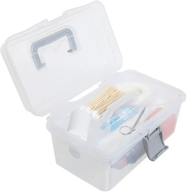 Alt view image 3 of 7 - 10.2 Inch Transparent Plastic Empty Multipurpose Tackle Box with Gray Handle and Removable Tray for Tools, First Aid, Sewing Kit, Arts Crafts Supplies Storage