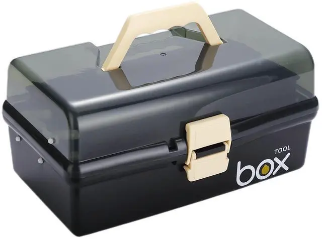 Main image of 12'' Three-Layer Clear Plastic Storage Box/Tool Box, Multipurpose Organizer and Portable Handled Storage Case for Art Craft and Cosmetic (Black)