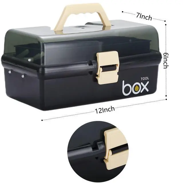 Alt view image 2 of 6 - 12'' Three-Layer Clear Plastic Storage Box/Tool Box, Multipurpose Organizer and Portable Handled Storage Case for Art Craft and Cosmetic (Black)