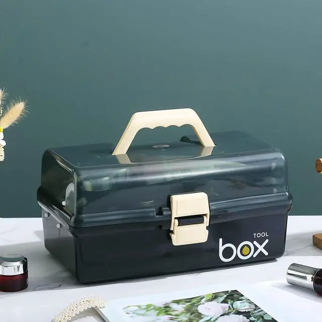 Alt view image 5 of 6 - 12'' Three-Layer Clear Plastic Storage Box/Tool Box, Multipurpose Organizer and Portable Handled Storage Case for Art Craft and Cosmetic (Black)