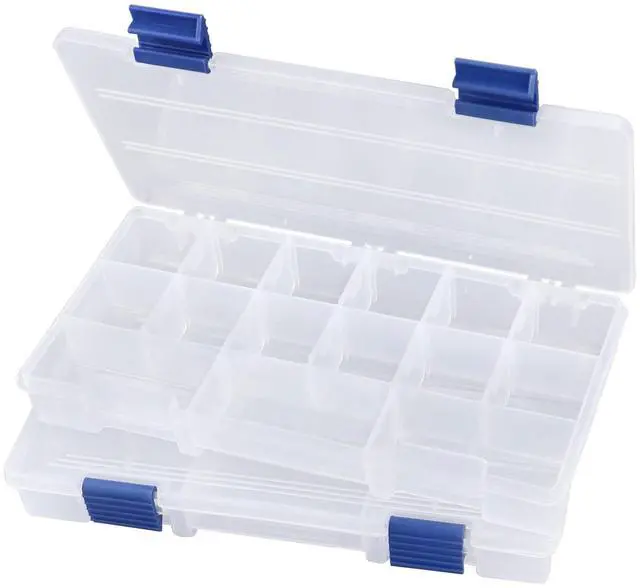Main image of Tackle Box Small Fishing Box Organizer 2 Pack 3500 Tackle Tray Clear Plastic Storage Box with Dividers Sorting Snackle Box