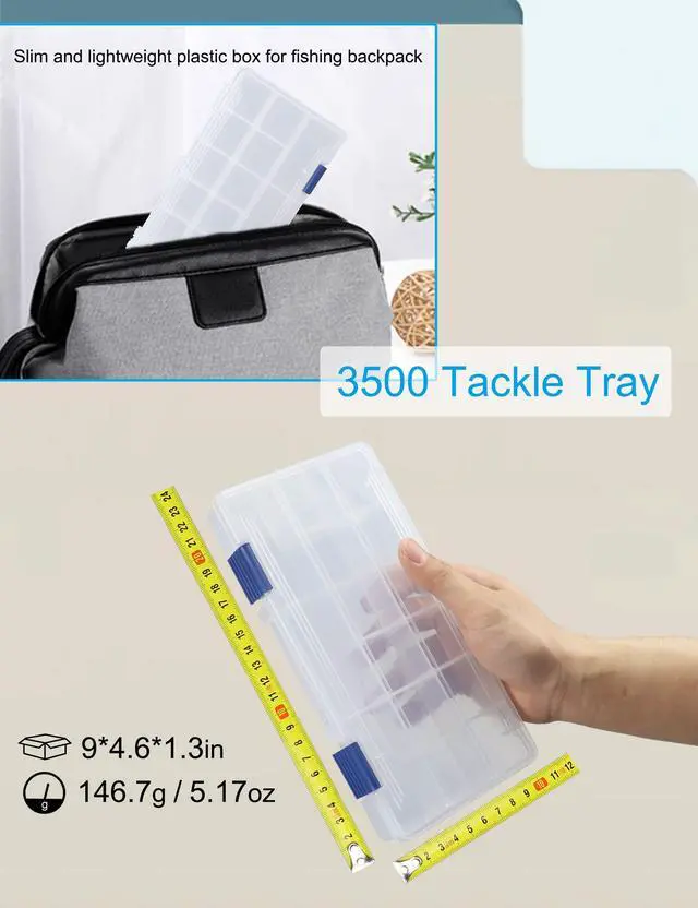 Alt view image 2 of 6 - Tackle Box Small Fishing Box Organizer 2 Pack 3500 Tackle Tray Clear Plastic Storage Box with Dividers Sorting Snackle Box