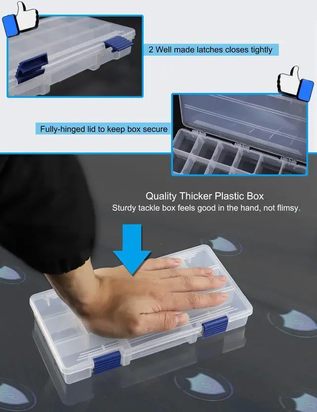 Alt view image 3 of 6 - Tackle Box Small Fishing Box Organizer 2 Pack 3500 Tackle Tray Clear Plastic Storage Box with Dividers Sorting Snackle Box