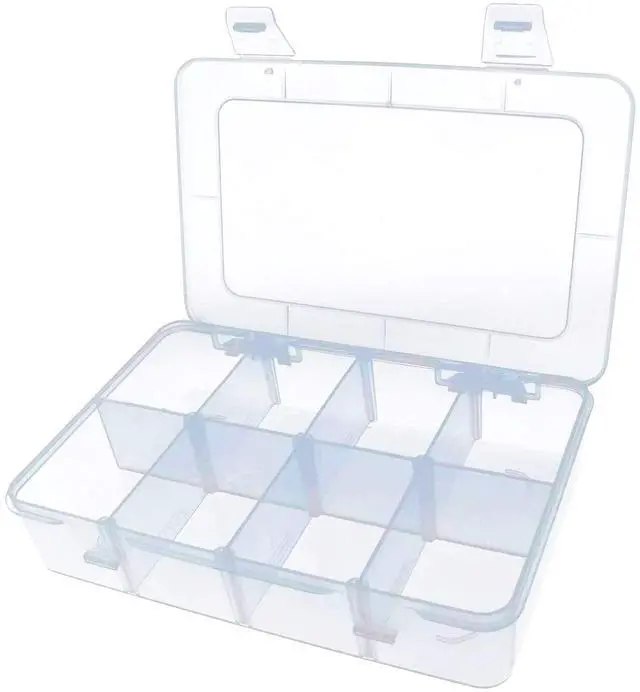 Main image of 8 Grids Clear Plastic Organizer with Adjustable Dividers, Jewelry Box Bead Storage Container for Small Parts, Fishing Tackle, DIY Crafts, and Earrings, Overall 7.3in x 4.9in