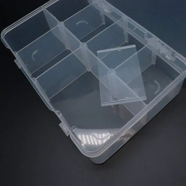 Alt view image 4 of 7 - 8 Grids Clear Plastic Organizer with Adjustable Dividers, Jewelry Box Bead Storage Container for Small Parts, Fishing Tackle, DIY Crafts, and Earrings, Overall 7.3in x 4.9in