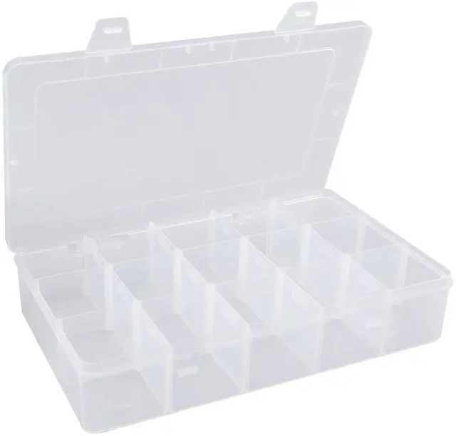 Main image of Plastic Organizer Box with Dividers - Bead Organizer, 15 Large Grids, Clear Snack Box Container