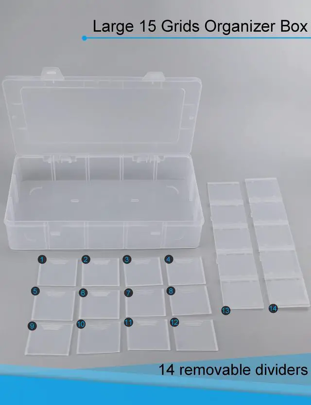 Alt view image 3 of 6 - Plastic Organizer Box with Dividers - Bead Organizer, 15 Large Grids, Clear Snack Box Container