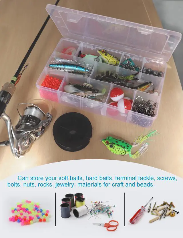 Alt view image 6 of 6 - Plastic Organizer Box with Dividers - Bead Organizer, 15 Large Grids, Clear Snack Box Container