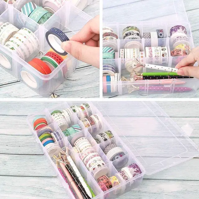 Alt view image 4 of 6 - 3 Pack 15 Grids Large Plastic Storage Organizer Box,15 Compartments with Dividers for Tackle Box, Beads, Washi Tape, Ribbon, Crafts, Art Supply 10.9X6.5X2.2inch