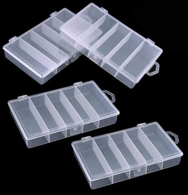 Main image of 4 Pack 5 Grid Clear Plastic Fishing Tackle Bait Hooks Storage Box,Visible Bead Jewelry Making Findings Utility Organizer Container Case for Jewelry,DIY Crafts(7.1" x 4.3" x 1.2")