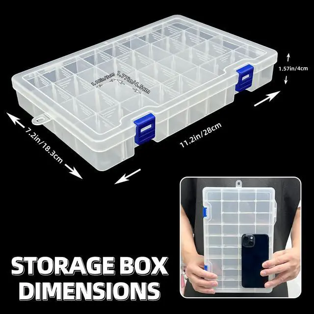 Alt view image 3 of 7 - Plastic Organizer Container Storage Box Adjustable Divider Removable Grid Compartment for Jewelry Beads Earring Container Tool Fishing Hook Small Accessories(34 Grids, White X 1)